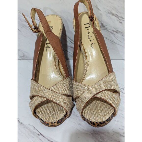 N by Nicole Miller Women's Tan Sandal Leather Side Leopard Print Heel Size 6.5M - Picture 3 of 8